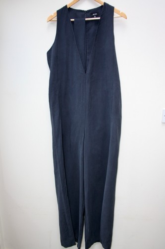 Me & Em Dark Navy Blue Wide Leg Plunged Neckline Belted Jumpsuit UK 12 - Picture 7 of 9