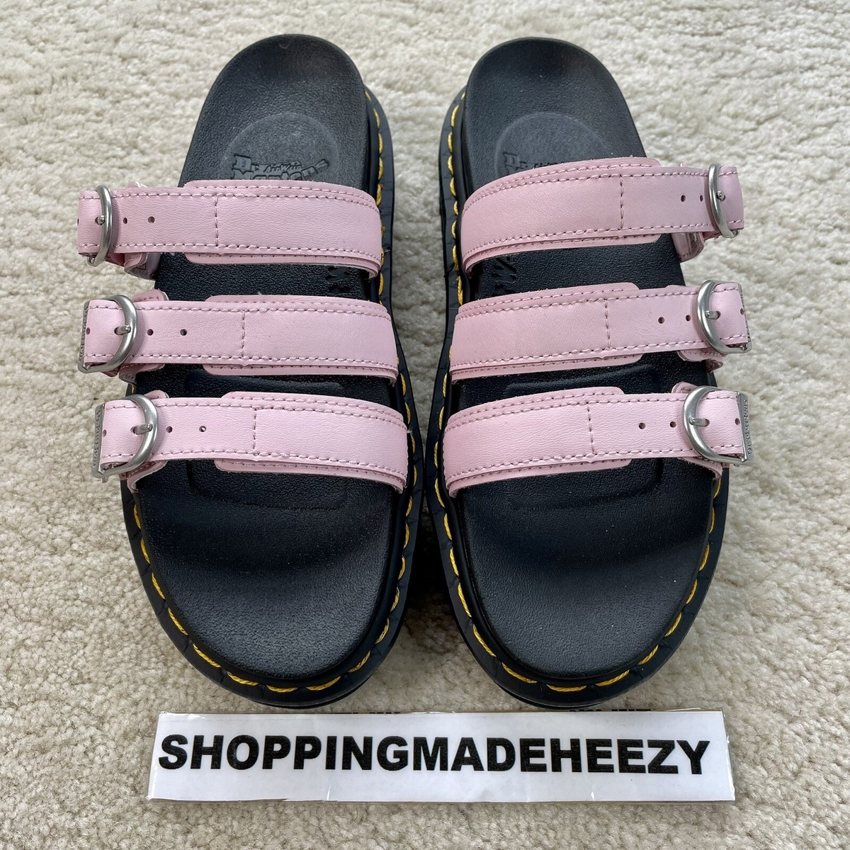 [Wm 7] DR DOC MARTENS BLAIRE SLIDES Leather Buckle Chunky Platform Sandals  Pink