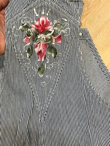Vintage Baccini Overalls Damen groß handbemalt Seersucker Eisenbahnstreifen - Bild 8 von 8