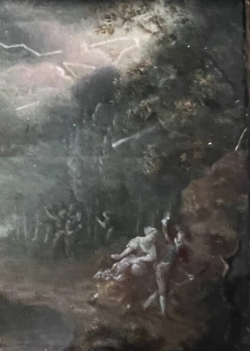 Antique Drawing Original People and Castle Landscape in a Storm - Picture 5 of 8