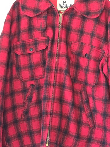 Woolrich Vintage 70er Jahre Herren Flanelljacke mit durchgehenden Knöpfen rot & schwarz Gr. 44 - Bild 2 von 8
