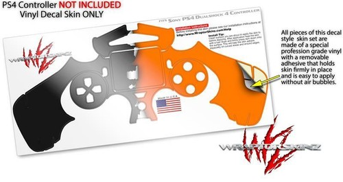 Skin for Playstation 4 Sony PS4 Controller Ripped Colors Black Orange - Picture 3 of 3