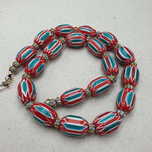 Venetian Style MultiColor Trade Chevron Beaded Necklace - Picture 2 of 24