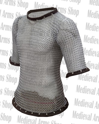 Mittelalter Kettenhemd Hemd 10 mm konifizierte Aluminiumringe, Lederbesatz LARP Kostüm - Bild 2 von 8