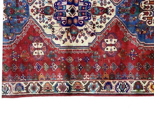 Hand-Knotetd Caucasian One of A kind 4'x7' Tribal Wool Area Blue Red Qashqai Rug - Picture 4 of 14