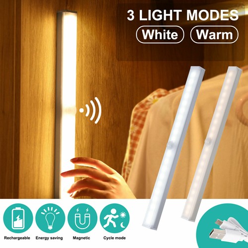 Wireless 6-34 LED Motion Sensor Light USB Rechargeable Strip Cabinet Closet Lamp - Picture 1 of 20