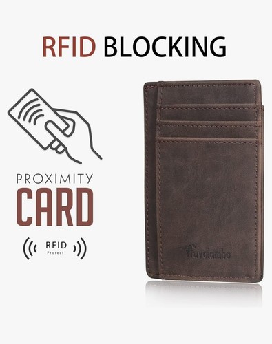 Travelambo Slim Leather Wallet RFID Blocking Minimalist Front Pocket Design - Picture 8 of 9
