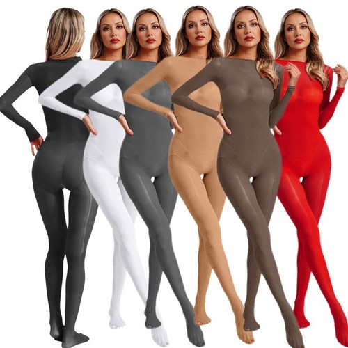 Damen Strampler Elastisch Body Nachtwäsche Unitards Volle Länge Langarm Yoga - Bild 5 von 43