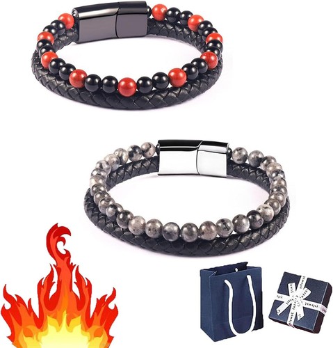 Natural Agate Stone Leather Beaded Bracelet Lugxb Humanic Bracelets Weight Loss - Picture 78 of 98