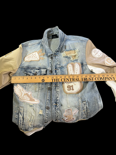 smoke rise men's jean jacket with Patches XL - Picture 18 of 23