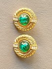 Vintage Givenchy Byzantine Gripoix Poured Glass Cabochon Round Earrings 1”