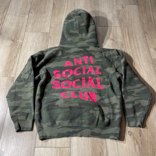 Size S - Anti Social Social Club Hoodie Men Green Camo Spellout Logo Ships Fast! - Picture 2 of 8
