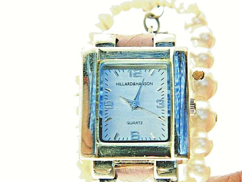 Reloj cuadrado vintage Hillard and Hanson/rosa correa de cuero negro - Imagen 6 de 6