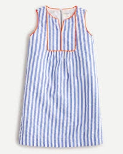 EUC J. crew Crewcuts Girls Seers sucker stripe Shift Dress neon trim size 12