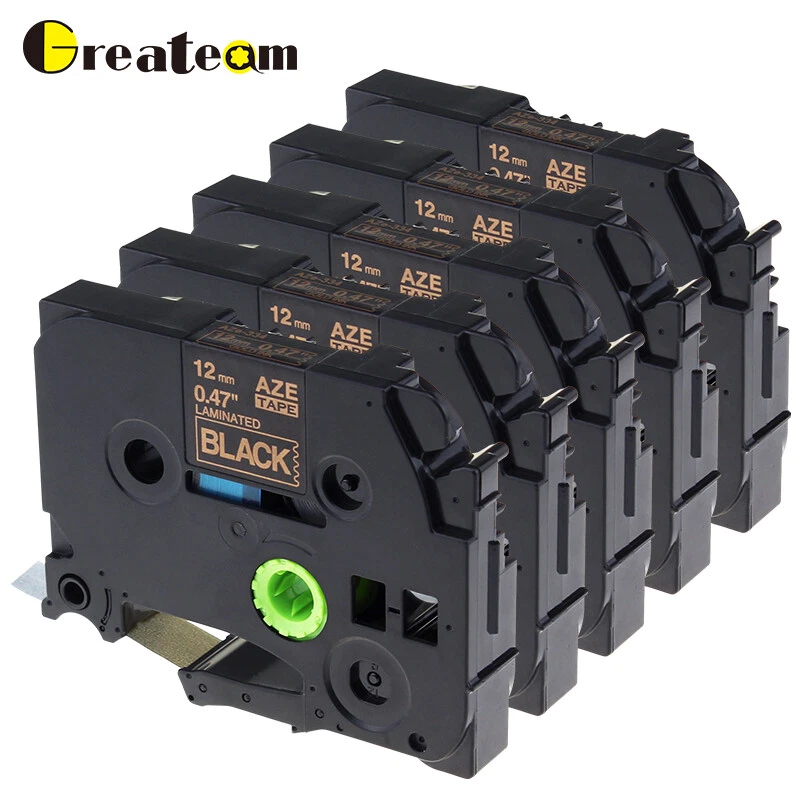 GREATEAM 5 PK Gold on Black TZ334 TZe-334 TZe334 TZ- for Brother Label Tape P-Touch 1/2"
