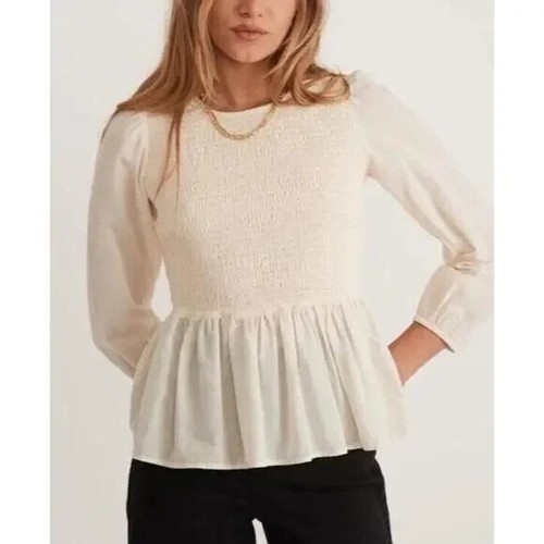 Marine Layer Top Size Large NEW Ivory Gabrielle Smocked - Picture 2 of 10