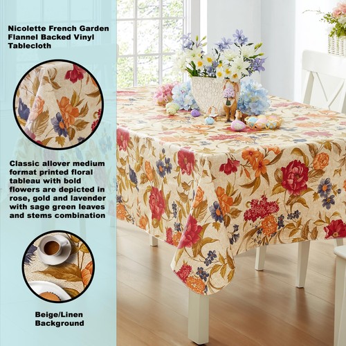 Nicolette Multicolor Floral Indoor Outdoor Vinyl Tablecloth With Flannel Backing - Picture 2 of 9
