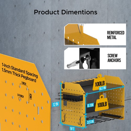 Power Tool Organizer Wall Mount with 8-Outlet Power Strip,Thickened load type - Picture 23 of 24