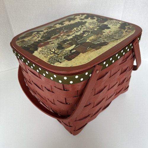 Vintage “Prairie Picnic” Hand‑Painted Wood Basket – Rustic Folk Art Décor - Picture 4 of 11