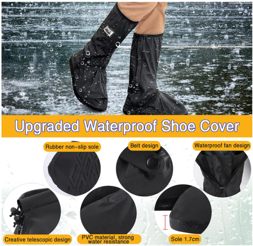 Waterproof Rain Boot Shoe Cover with Reflector, Full-Length Snow Shoe Covers XL - Picture 2 of 8