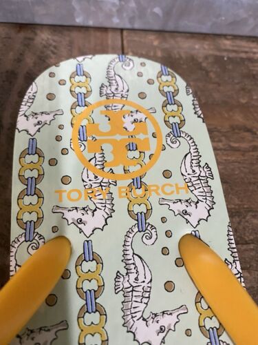 AUTHENTIC TORY BURCH CRUSHED MINT SEA HORSE FLIP FLOP SIZE 8 NEW WITH TAG - Picture 8 of 11