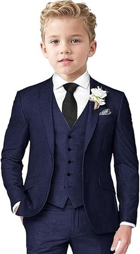 Boys Linen Suit 3 Piece Slim Fit Suits for Kids Formal Tuxedo Suits for Summer - Picture 12 of 35
