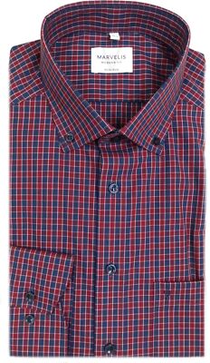 Marvelis Hemd Modern Fit Button Down marine / rot Karo 7258.64.35
