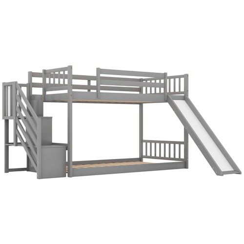 Twin Over Twin Bunk Bed with Convertible Slide and Stairway, Gray - Picture 6 of 9