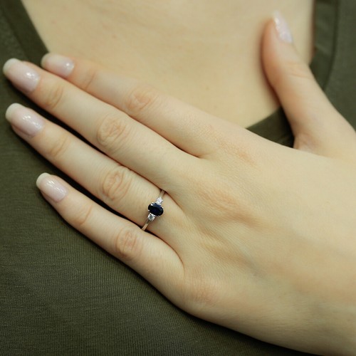Anillo de zafiro ovalado diamante anillo de mujer en oro blanco 585 er 14 quilates - Imagen 2 de 4
