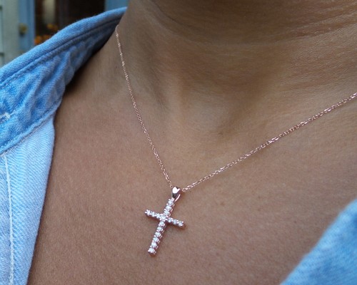 DIAMANTE CRUZ 14K ORO ROSA 0,20 QUILATES DIAMANTE NATURAL SI1 CLARIDAD G COLOR - Imagen 9 de 9