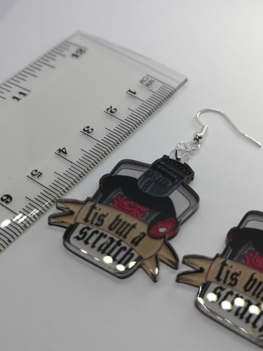 Tis But A Scratch Black Knight Earrings Silver Plated Hooks Monty Python - Picture 2 of 3