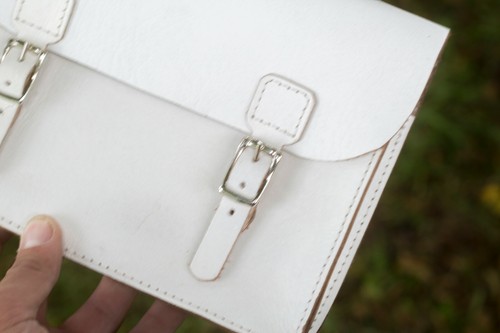 Bike Frame Bag Handcrafted Genuine Leather WHITE 8.6"x6.5"x2" - Picture 9 of 9