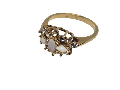 Vintage Gold Tone Costume Cocktail Ring Faux Navette Opal Rhinestones Size 8 - Picture 12 of 19
