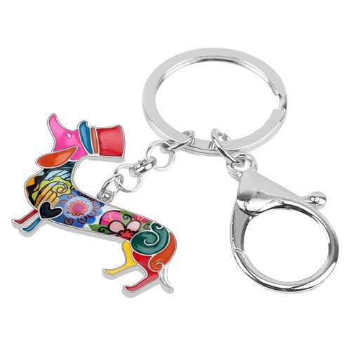 Enamel Alloy Cute Dachshund Dog Keychains Purse Key Ring Pets Jewelry Bag Charms - Picture 2 of 11
