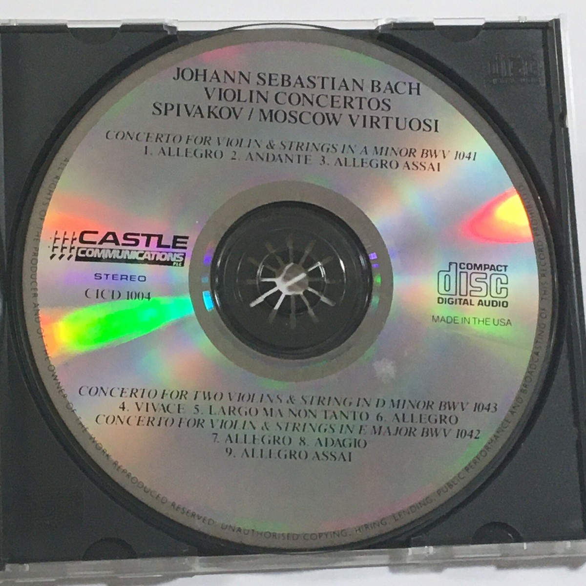 【中古】 Violin Concerti Bach ,Spivakov ,MoscowVirtuosi BACH Violin Concertos Moscow Virtuosi VLADIMIR SPIVAKOV CD