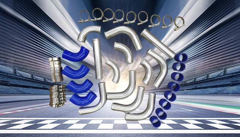 Intercooler de alumínio 64 mm 2,5 polegadas tubulação turbo mangueira vermelha kit braçadeira T 12 peças - Imagem 3 de 4