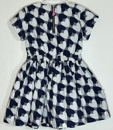 Crewcuts Little Girl Sz 4 Dress Navy Blue/White Heart Elastic Waist Lined Zipper - Picture 8 of 10