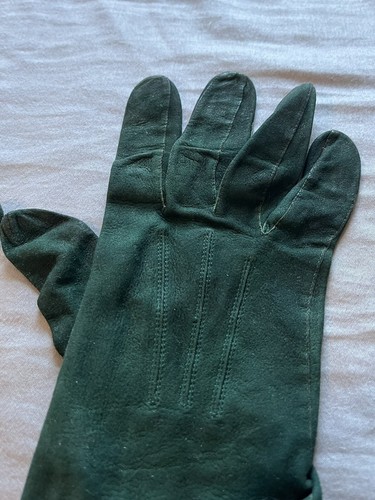 Coppia di guanti in camoscio verde smeraldo isotoner vintage anni '60 taglia 7 1/4 7,25 vintage 11" - Foto 6 di 11