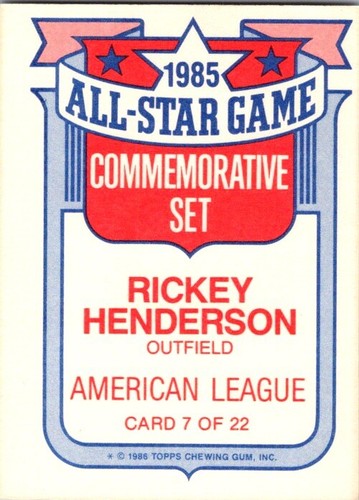 1986 Topps Baseball #7 Rickey Henderson *EX* - Bild 2 von 2