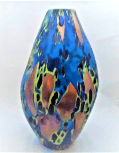 Murano Toso Glass Vase Colorful Abstract w/Retro Design with Gold 12.5"h; - Picture 3 of 10