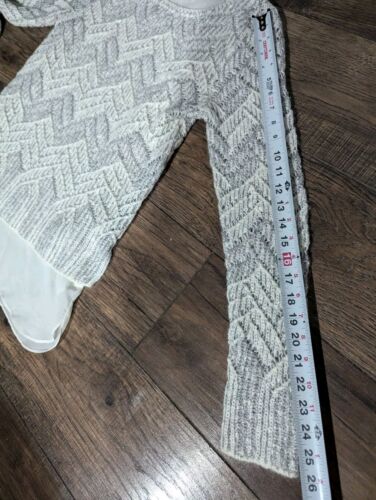Lucky Brand Ivory Silver Metallic Crochet Sweater Contrasting Chiffon Trim Sz M - Picture 10 of 21