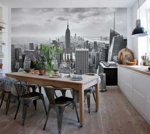 Papel Pintado Mural 368x254cm Negro Blanco New York Ciudad Horizonte Foto Pared