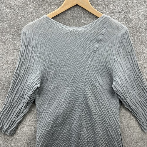 Grizas Dress Womens Small Grey Silk Linen Crinkle Pattern Lagenlook Asymmetrical - Picture 9 of 14