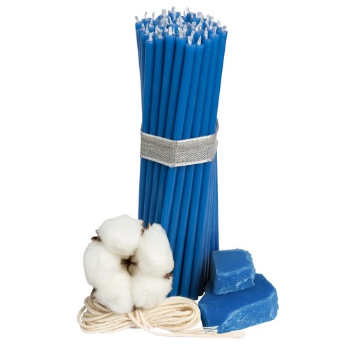 50 pcs Diveevo blue ritual dripless beeswax candles  L-6.3 in, Ø-0.2 in  - Picture 1 of 5