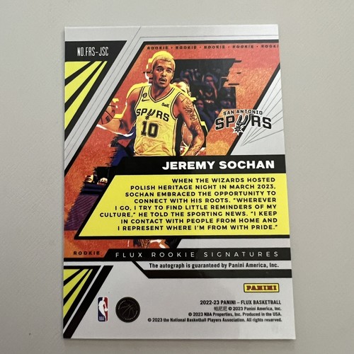 2022-23 Panini Flux Jeremy Sochan Spurs Rookie Auto - Picture 2 of 6