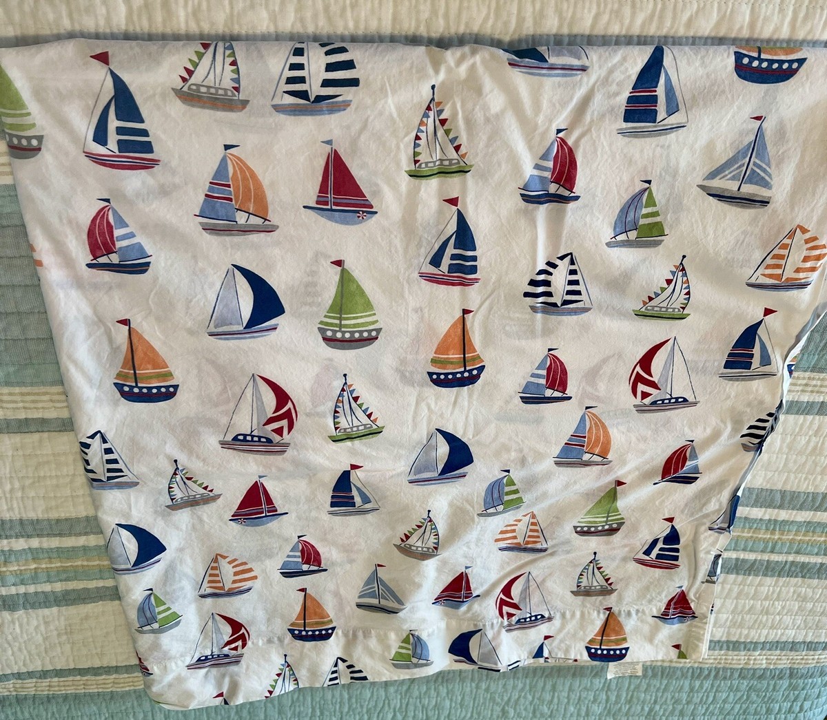 Pottery Barn Kids SAILBOATS QUEEN Sheet Set Organic Cotton 4 Pc | eBay