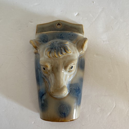 Cara de toro de vaca cerámica bolsillo pared decoración de granja azul/crema - Imagen 3 de 6