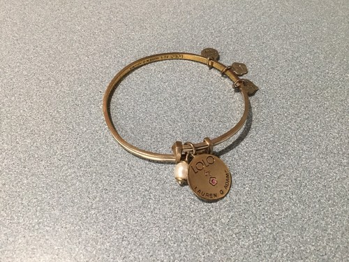 LAUREN G ADAMS GOLD Tone enamel LOLO CHARM BANGLE BRACELET Hearts/Flower - Picture 4 of 7
