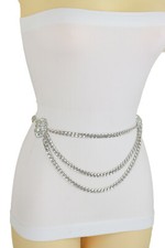 Women Silver Metal Chain Wonderful Unique Style Belt Side Lion Charm Waves S M