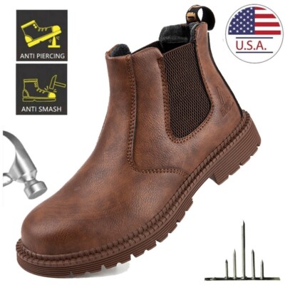 Work Boots Mens Safety Shoes Steel Toe Waterproof Boots Brown Botas Para Hombre